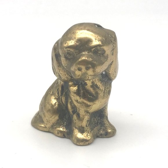 Accents Vintage Miniature Brass Dog Figurine Adorable Sitting Puppy